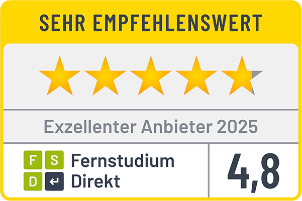 Sehr empfehlenswert – Exzellenter Anbieter 2025 von Fernstudium Direkt, Bewertung 4,8 Sterne