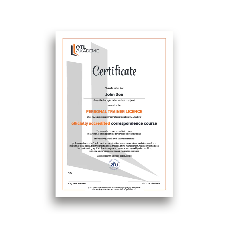 Personal Trainer Zertifikat (Englisch) B-Lizenz-Skript
