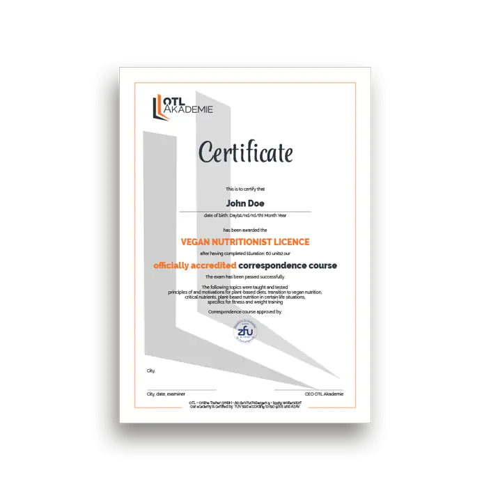 Ernährungsberater Vegan Zertifikat (Englisch) B-Lizenz-Skript