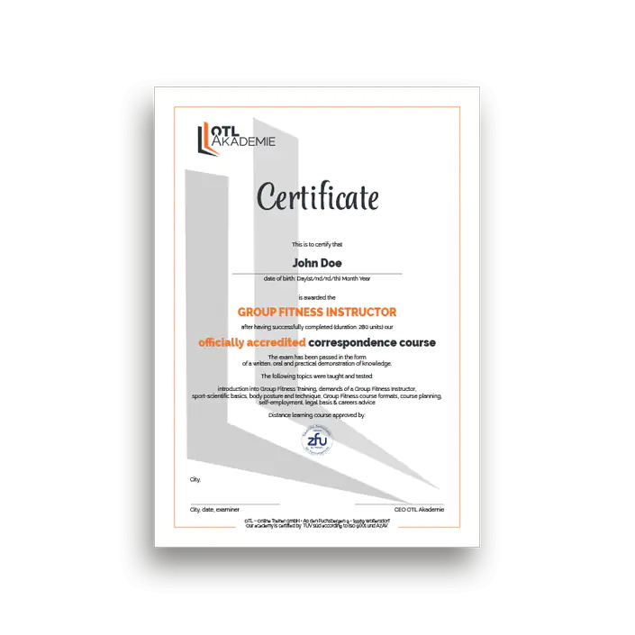 Group Fitness Trainer Zertifikat (Englisch) B-Lizenz-Skript