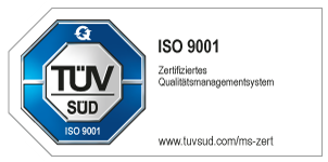 TÜV SÜD ISO 9001 Siegel für zertifiziertes Qualitätsmanagementsystem