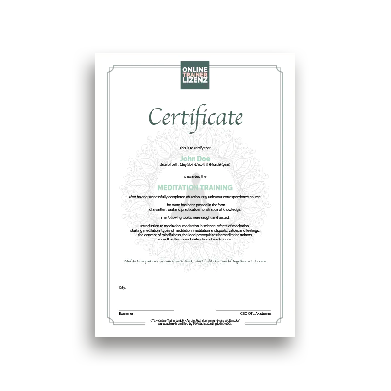 Meditationsausbildung Zertifikat (Englisch) B-Lizenz-Skript