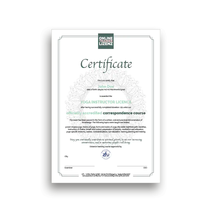 Yogalehrer Zertifikat (Englisch) B-Lizenz-Skript